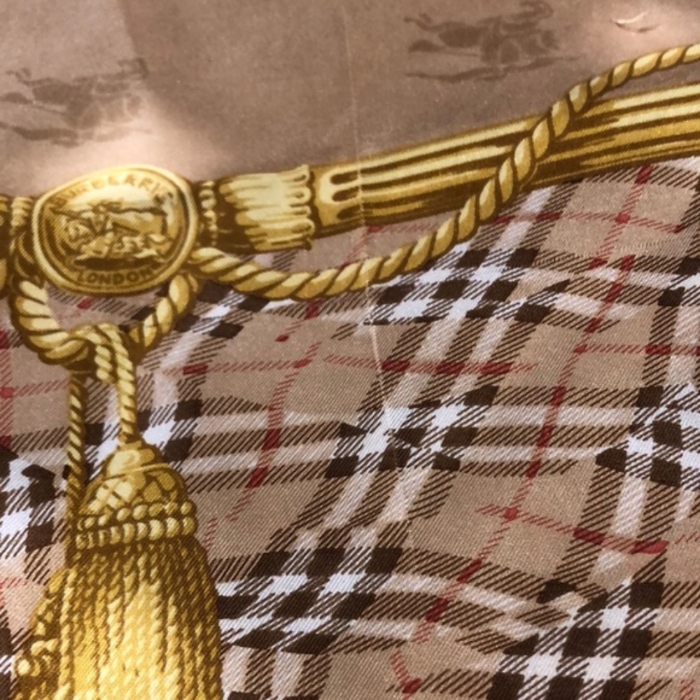 Burberry Vintage Beige and Yellow Check Silk Scarf - Picture 7 of 9
